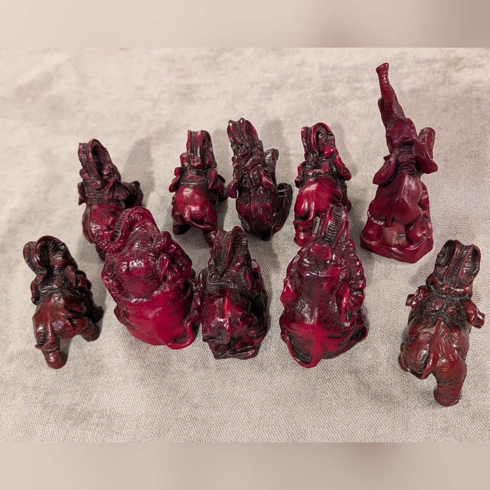 Red Resin Lot Of 10 Vintage Elephant Figurine Lucky Trunk Up Producer Price